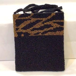 Glass beaded animal print evening bag
